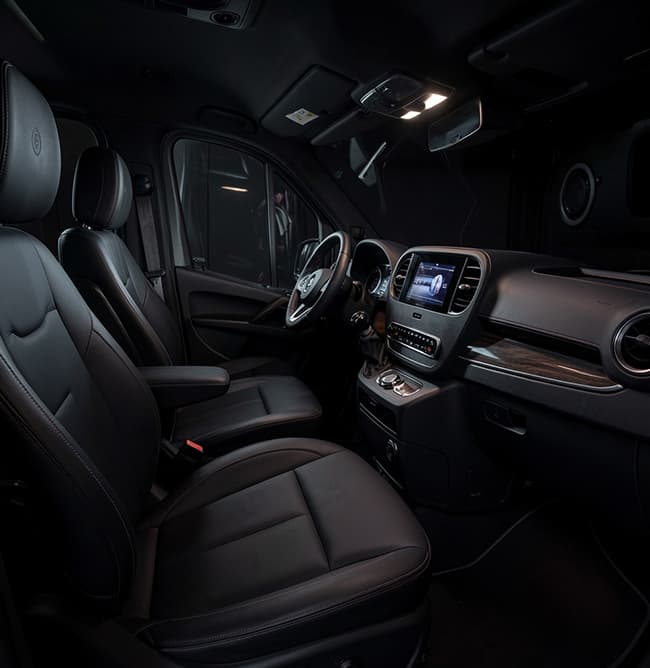 Mercedes-Benz Sprinter dashboard and front passenger cabin view