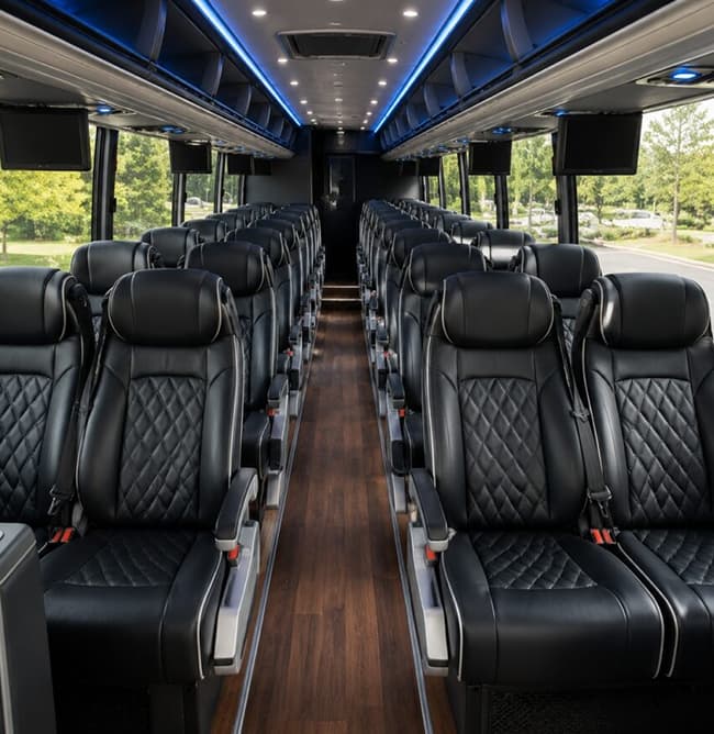 Executive Mini Coach dashboard and front passenger cabin view